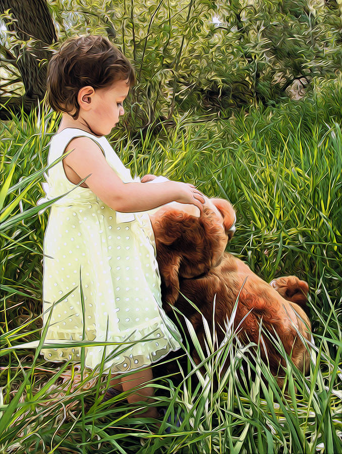 Baby With Teddy Bear Digital Art by James Steele