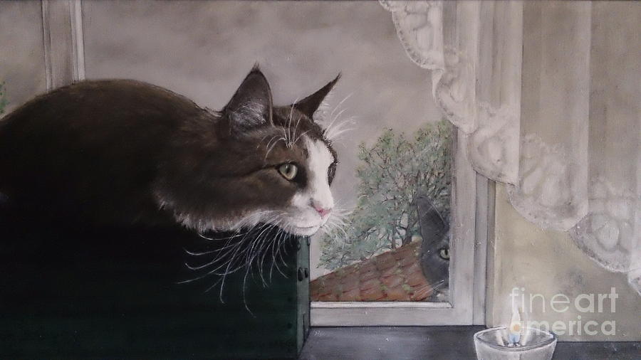 Cat Painting - Babygyrl bored in Seattle by Maria Elena Gonzalez