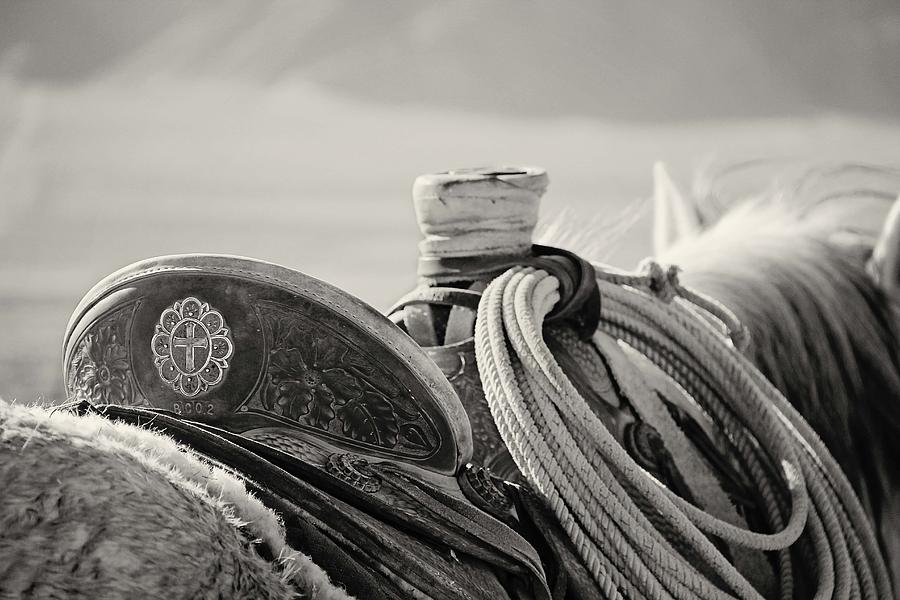 Black And White Photograph - Back Of The Saddle by Megan Kilgore