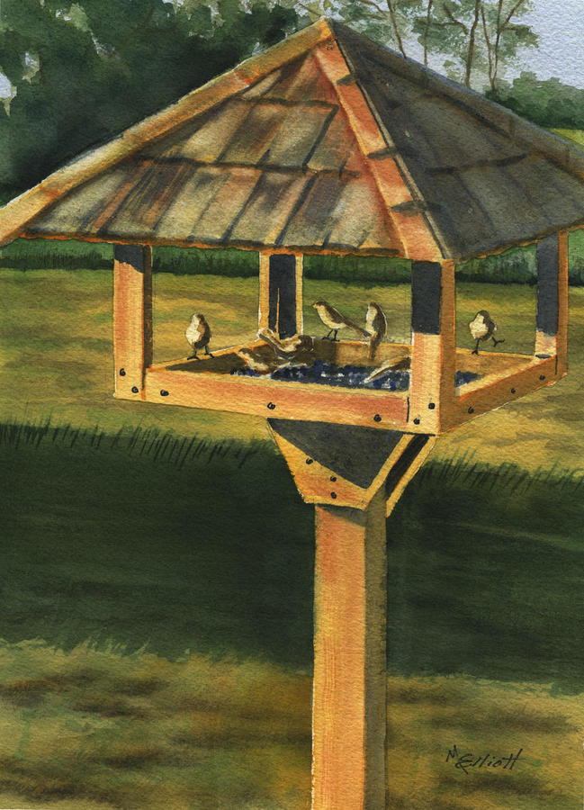 Bird Painting - Backyard Birdie Bistro by Marsha Elliott