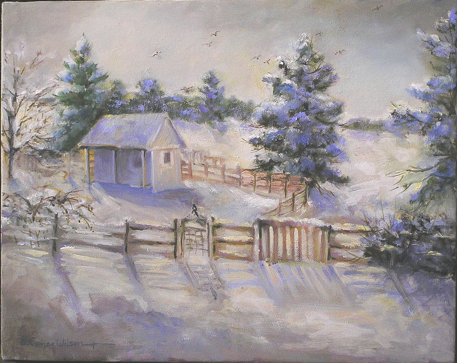 Backyard in Winter Painting by Barbara Couse Wilson