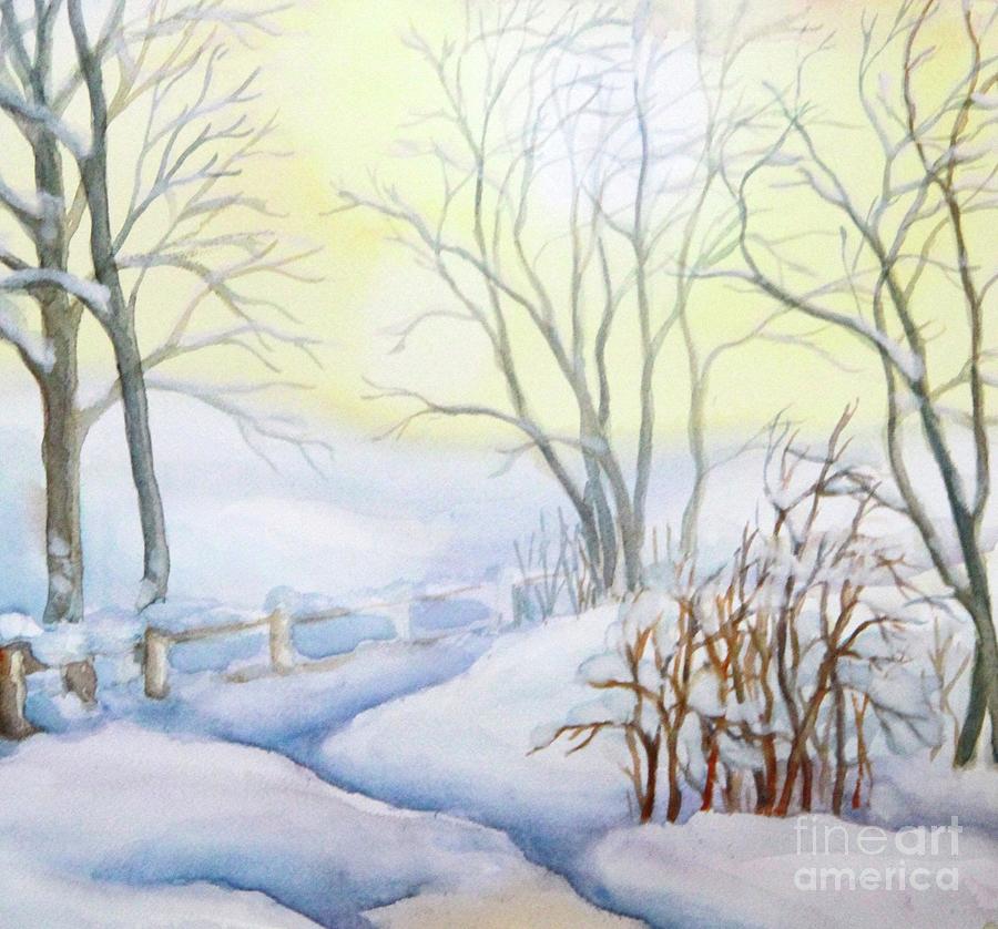 Backyard Winter Scene Painting by Inese Poga