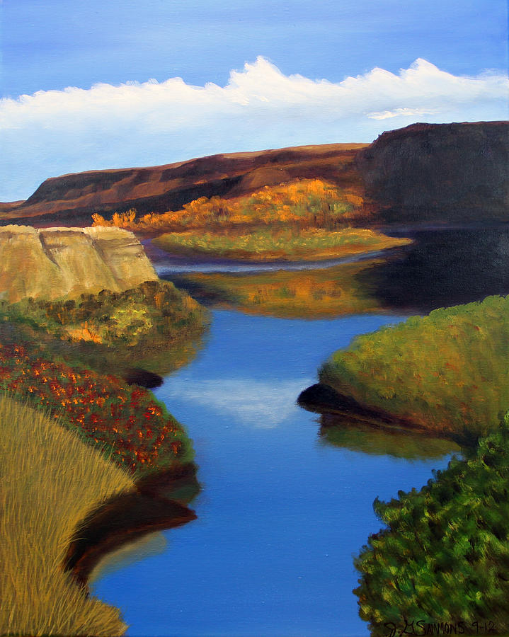 Badlands River Painting by Janet Greer Sammons