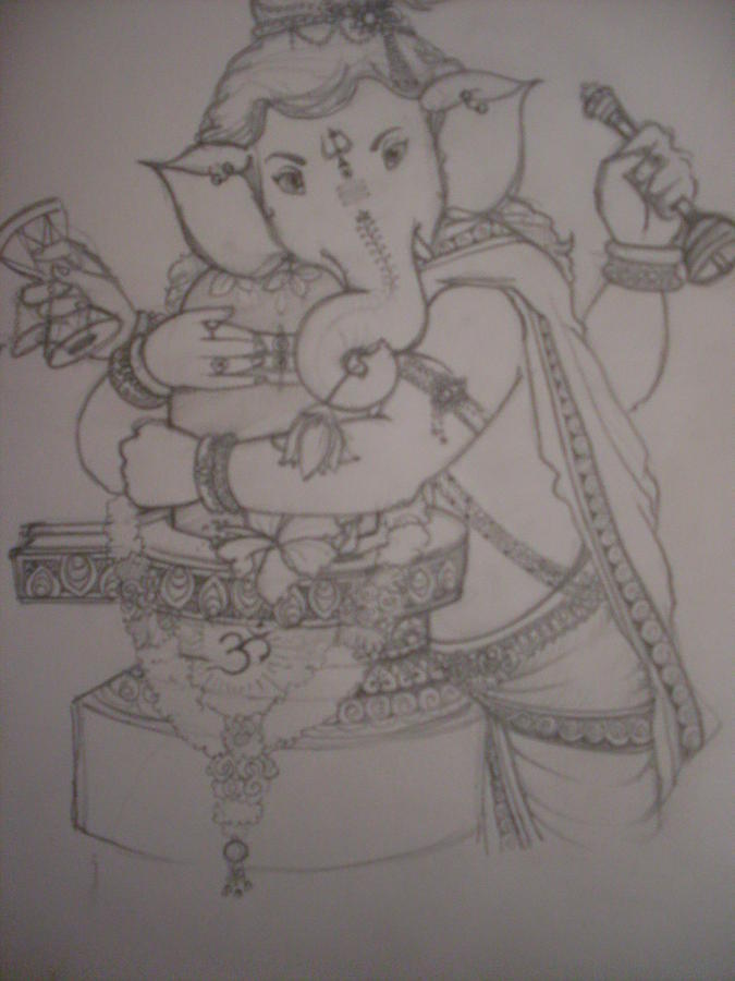 Cute Ganesha Painting By Rahul R Karun, Paintings Fine Art for Sell