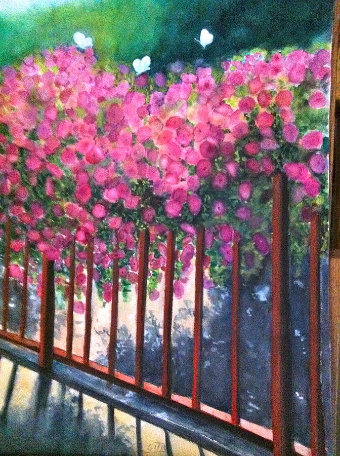 Flowers Still Life Painting - Balcony by Giti Ala