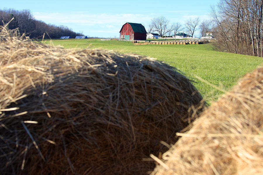 Bales of hay and red barn Photograph by Emanuel Tanjala