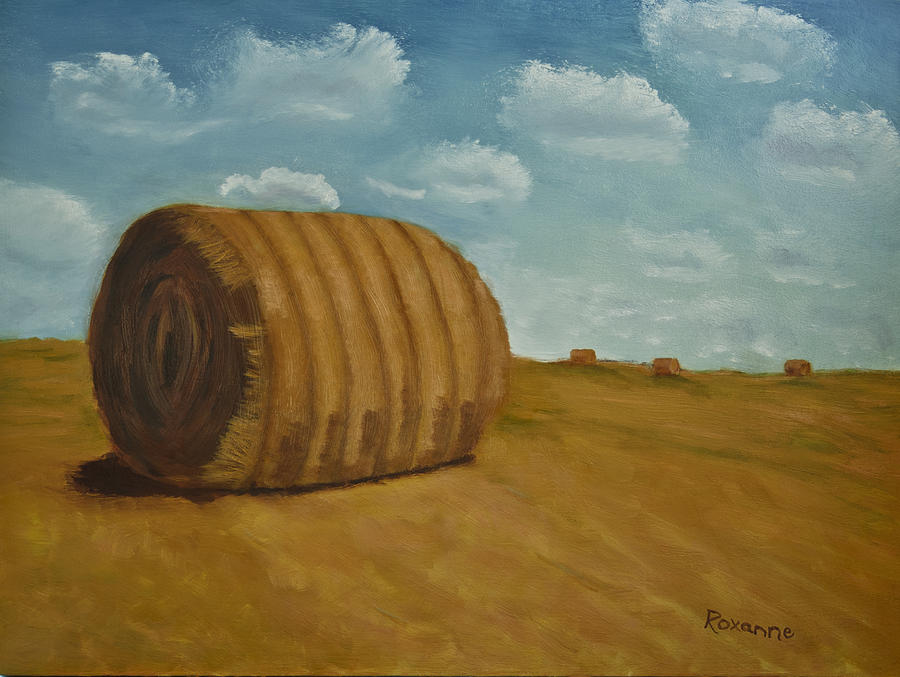 Rural Scene Painting - Bales of hay by Roxanne Weber