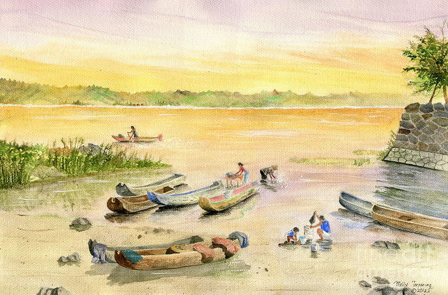 Boat Painting - Bali Fishing Village by Melly Terpening