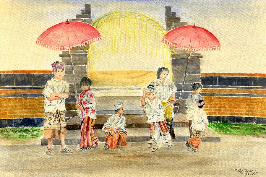 Balinese Children in Traditional Clothing Painting by Melly Terpening