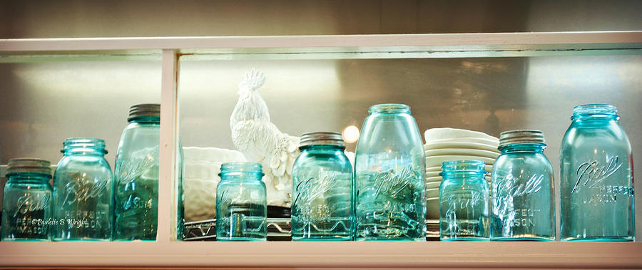 Rooster Photograph - Ball Jars and White Rooster by Paulette B Wright