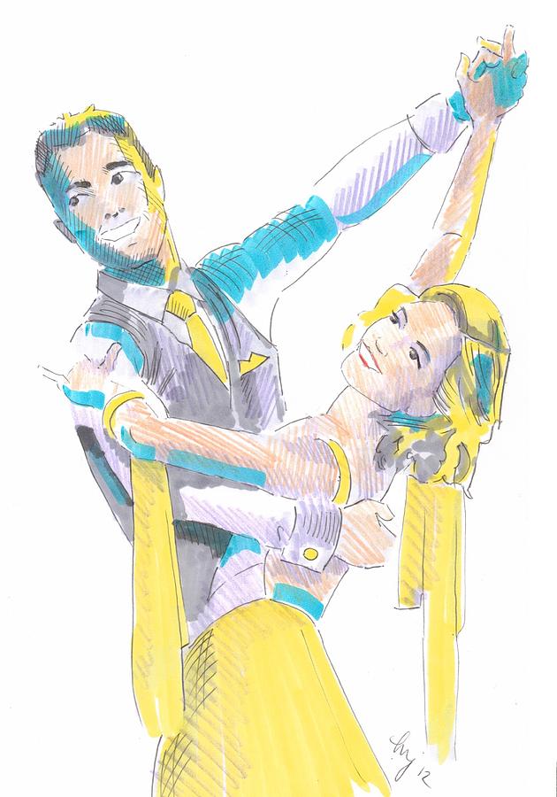 Ballroom Dancers Illustration Drawing by Mike Jory