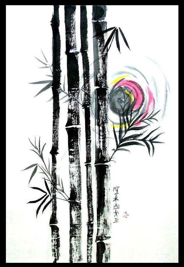 Bamboo Sunset Painting by Alethea M