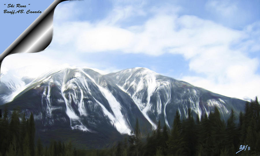Banff Ski Runs Painting by Wayne Bonney