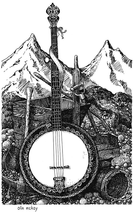 Banjo Drawing by Olin McKay