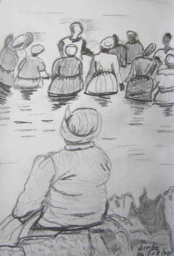 Baptism at sea Drawing by Jennylynd James