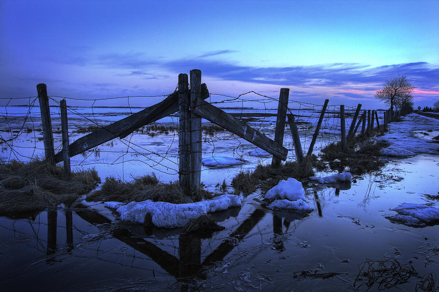 Barbed Wire Fence In Melting Snow, Bon Photograph by Dan Jurak