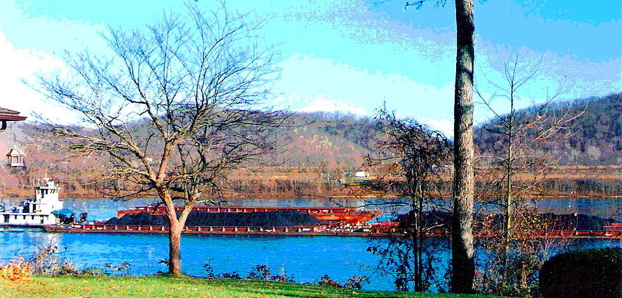 Barge on Ohio River at Flood Stage Photograph by Padre Art