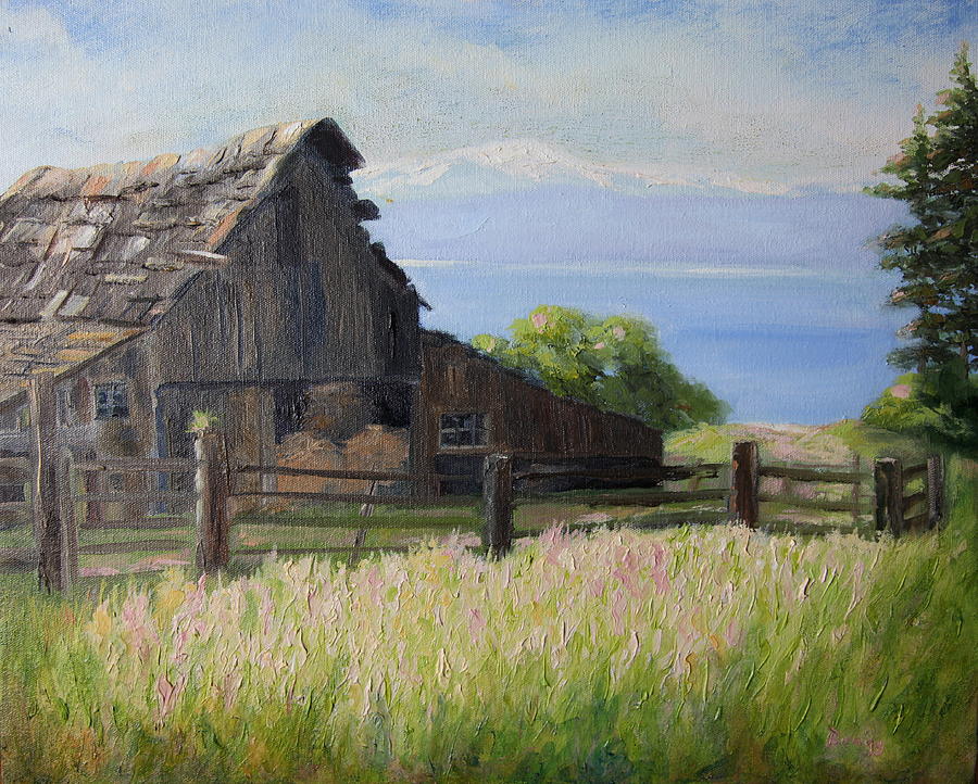 Barn Painting - Barn by Puget Sound by Becky Bragg