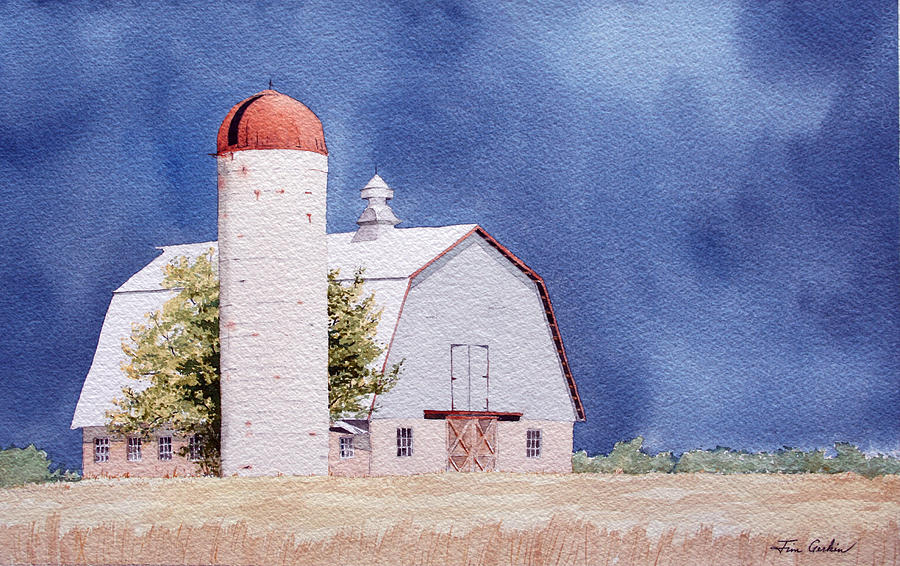 Barn and Clouds Painting by Jim Gerkin