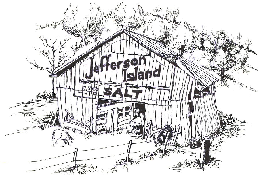 Barn in Midwest - Jefferson Island Salt Drawing by Robert Birkenes