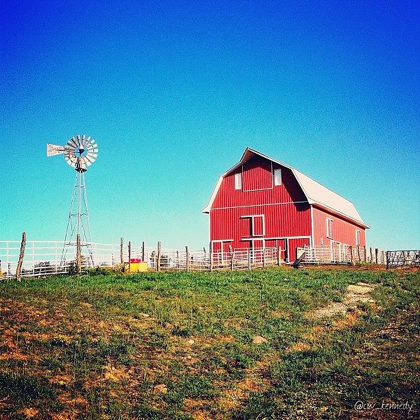 Farm Photograph - #barn #windmill #farm #fence #sky by Caleb Kennedy