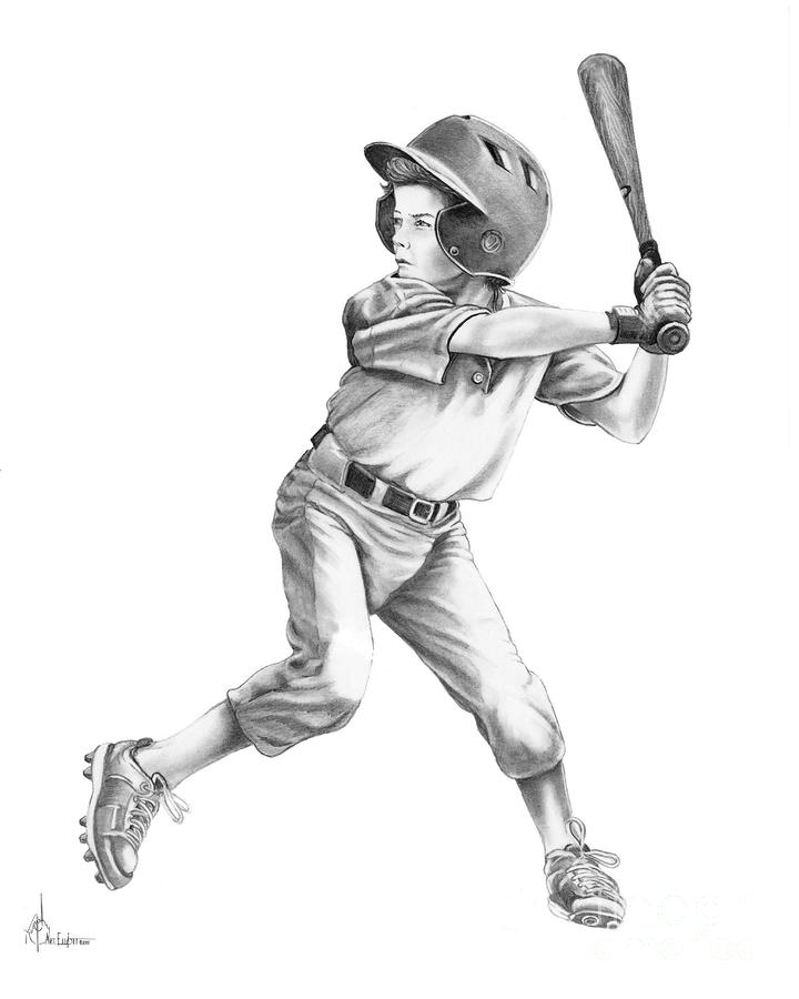 Baseball Drawing - Baseball Kid by Murphy Elliott