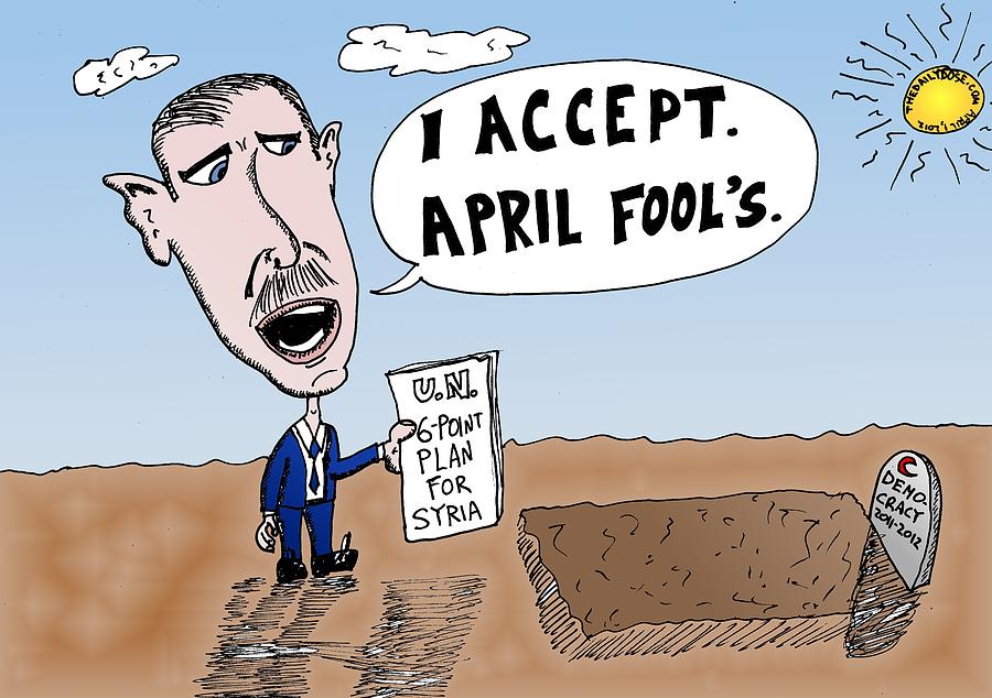 Bashar Assad Drawing - Bashar Assad April Fools Cartoon by Yasha Harari