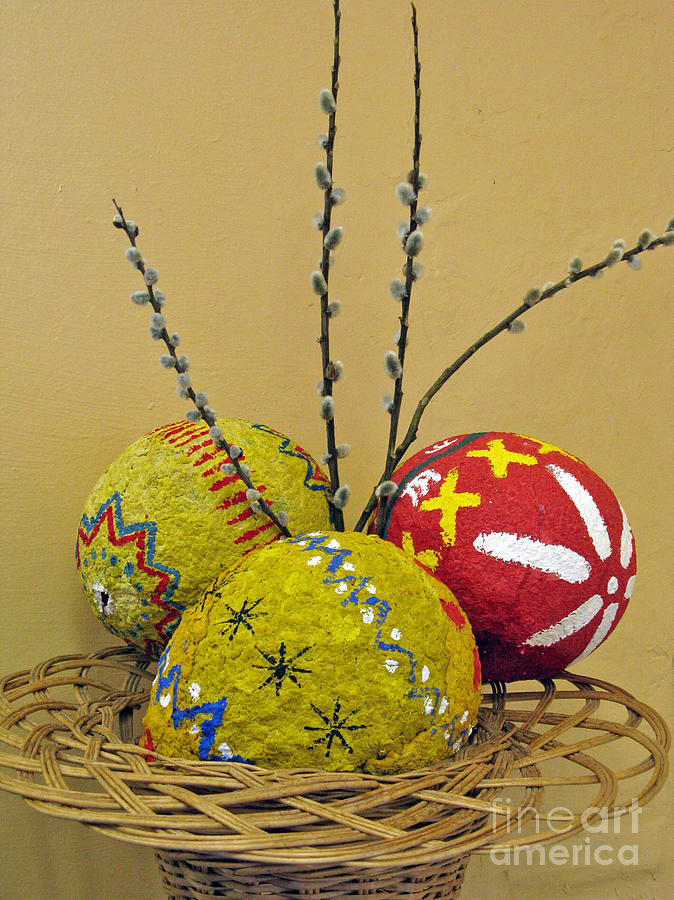Easter Photograph - Basket with Papier-mache Eggs by Ausra Huntington nee Paulauskaite
