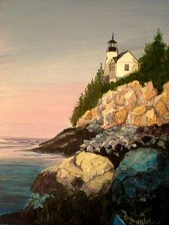 Sunset Painting - Bass Harbor Light by Janet Glatz