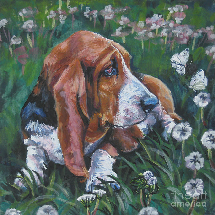 Basset Hound With Butterflies Painting by Lee Ann Shepard