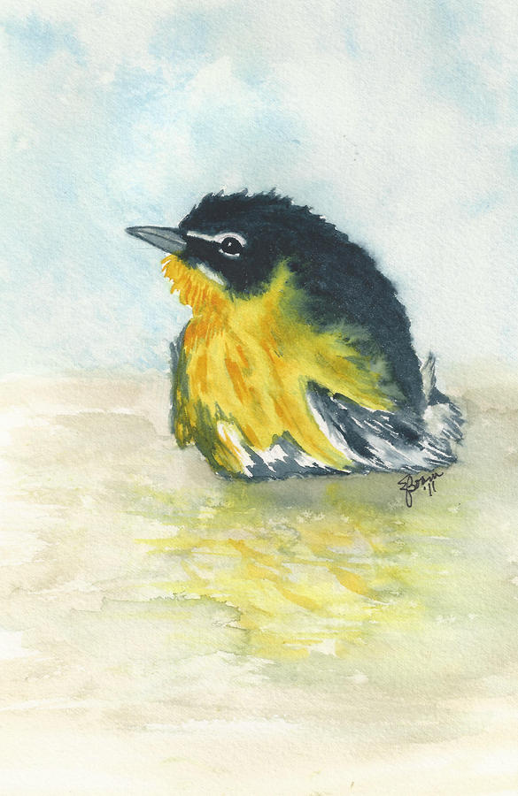 Bath Time Yellow Breasted Chat Painting by Elise Boam