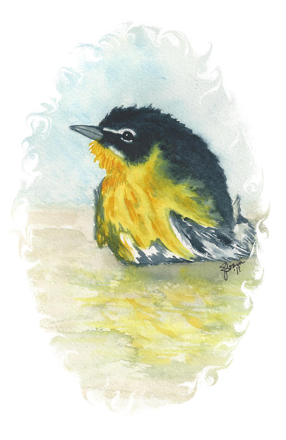 Bath Time Yellow Breasted Chat Vignette Painting by Elise Boam