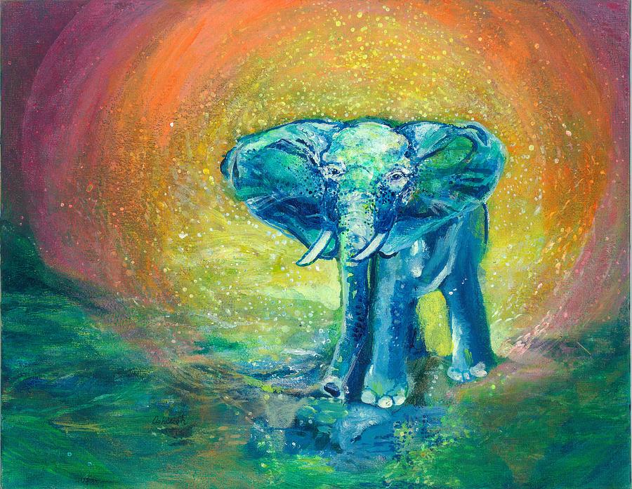 Elephant Painting - Bathe Me In Thy Light by Ashleigh Dyan Bayer