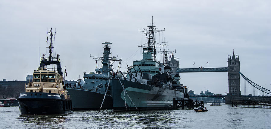 Battleship at Tower Bridge Photograph by Dawn OConnor | Fine Art America