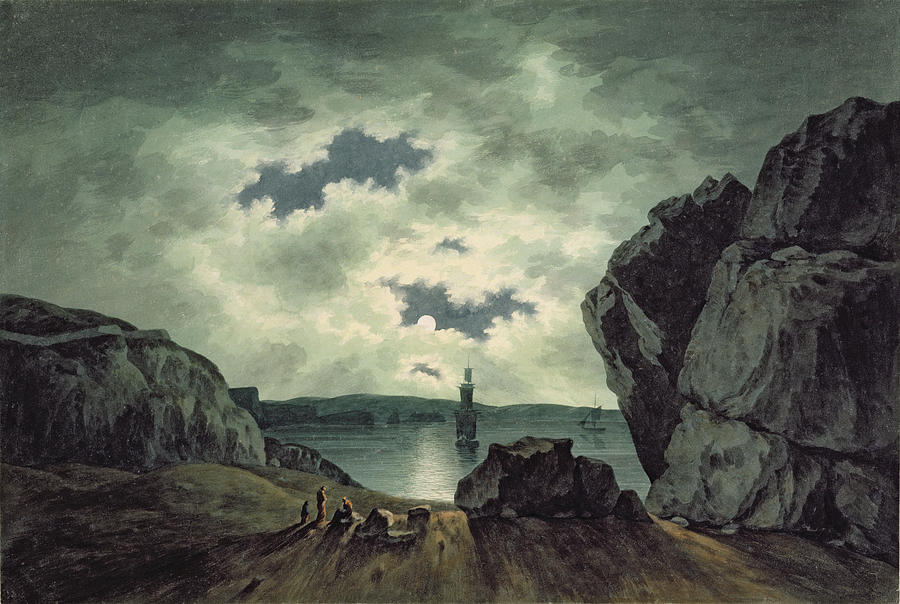 Bay Painting - Bay Scene in Moonlight by John Warwick Smith Bay Painting - Bay Scene in Moonlight by John Warwick Smith