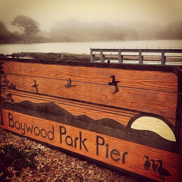 Sign Photograph - Baywood Pier #california #sign #fog by Veronica Rains