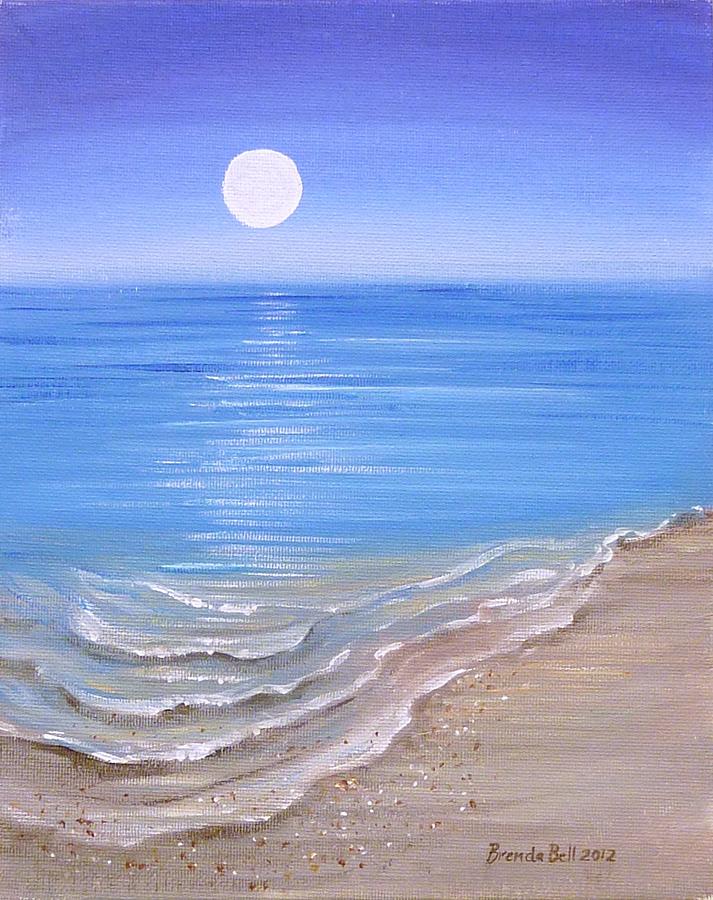 Beach Painting - Beach and moon reflection by Brenda  Bell
