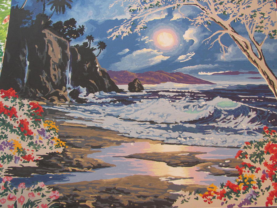 Waterfall Painting - Beach Cliffs at Moonlight by Amy Bradley