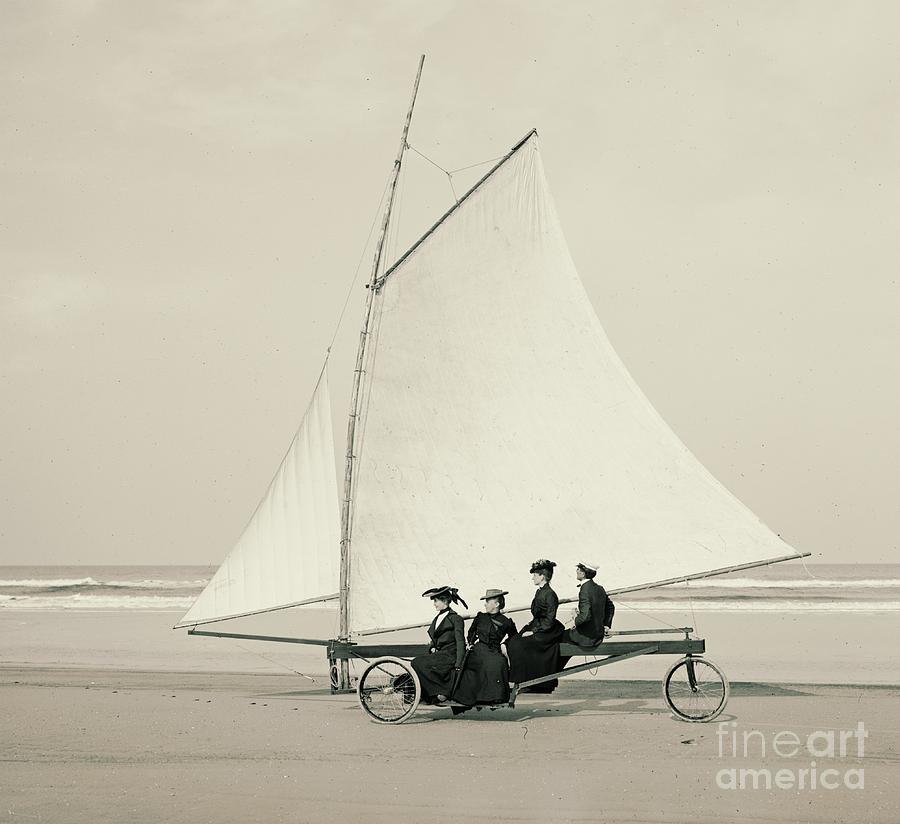 Beach Photograph - Beach Sailing in Ormond Florida 1900 by Padre Art