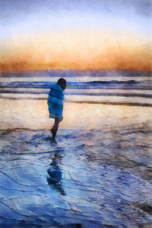 Beach Stroll on a Chilly Morning Digital Art by Frances Miller