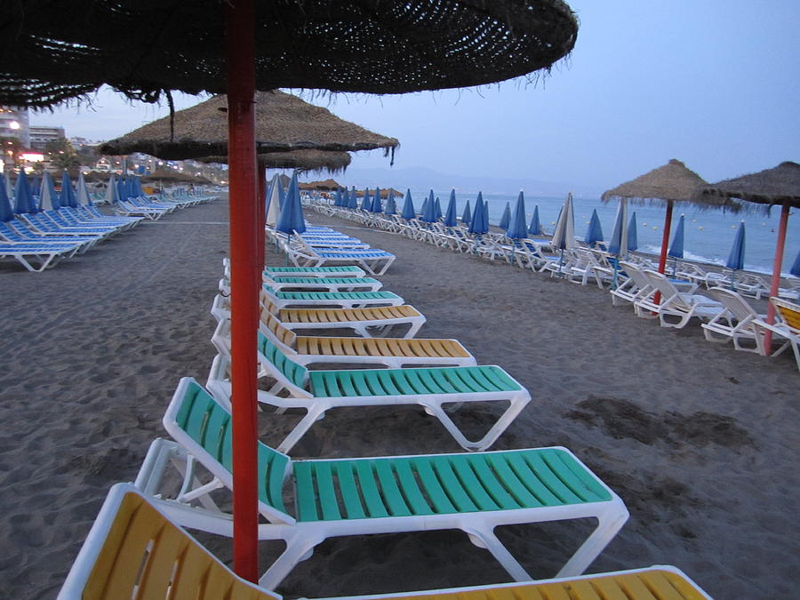 Beach Umbrellas and Chairs Costa Del Sol Spain Photograph by John Shiron