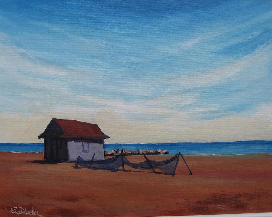Beaches Hut Painting by Edward Abela