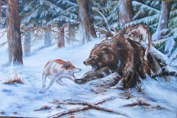 Bear attack. Painting by Maria Molnar - Fine Art America