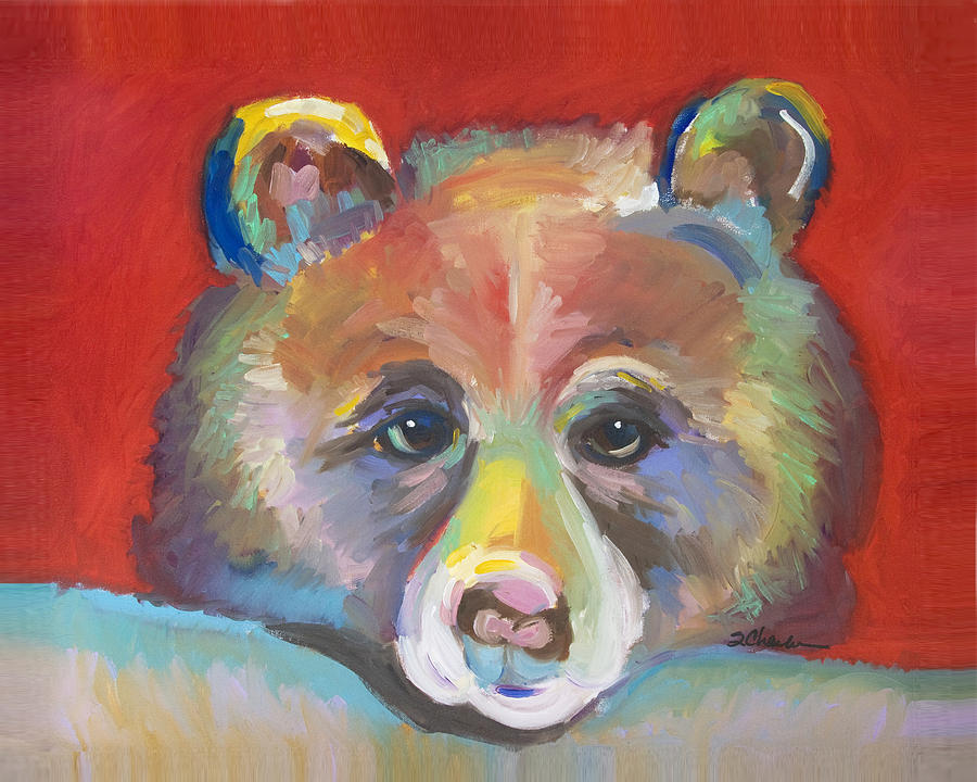 Bear In Red Painting by Sandra Charlebois