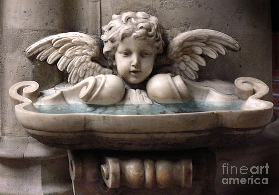 Paris Angel Cherub Fountain - Beautiful Angel Cherub Wings At Fountain Sculpture Photograph by Kathy Fornal