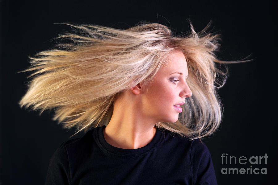 flowing hair in wind