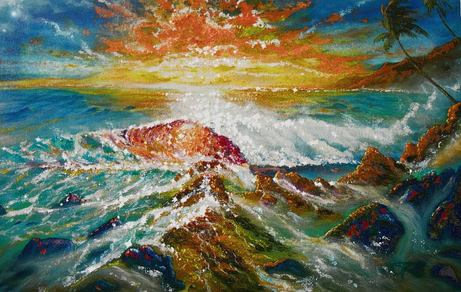 Beautiful Hawaii  Seascape Sunset Painting by Leland Castro