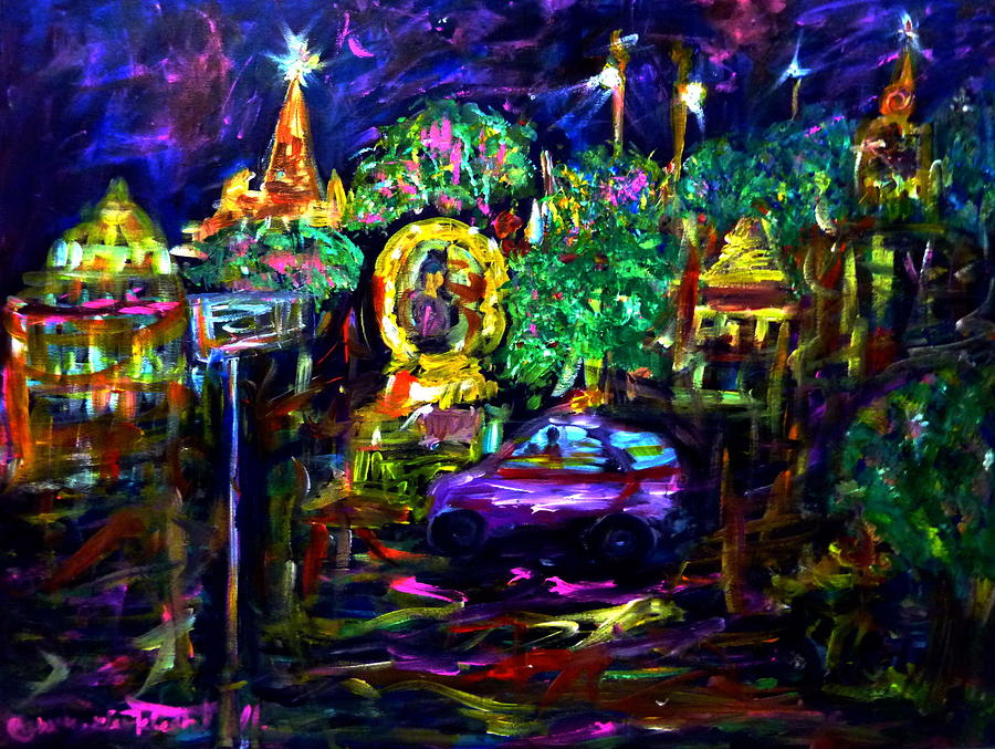 Beautiful night time of bangkok Painting by Wanvisa Klawklean