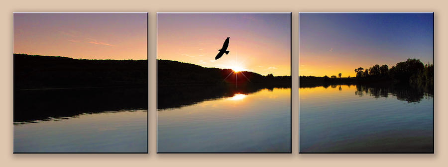 Beautiful Sunset Pano 3 Piece Photograph by Cindy Haggerty