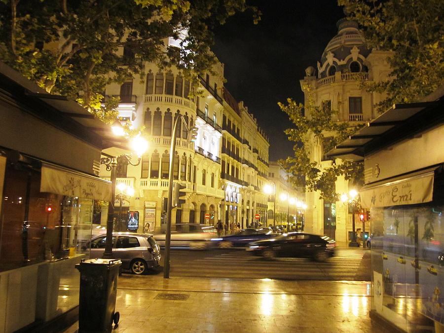 Beautiful Valencia Square Architecture Night Life Street Lamp Poles IV Spain Photograph by John Shiron